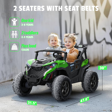 Arbeli 24V 2 Seater Ride On Car Truck, 4X200W, Eva Tires, Remote Control, 4Wd/2Wd, Rainbow Lights, Shock Absorbers, Bluetooth, R