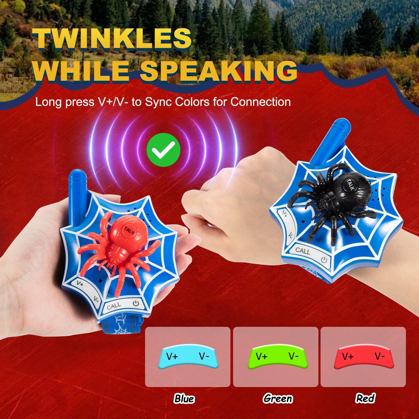 Azyfei Spider Walkie Talkies For Kids - 2 Way Radios Toys For Boys & Girls Ages 3-12 - Long Range, 3 Channels - Outdoor Adventur