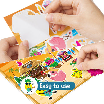 Cy2Side Hawaii Sticker Scene Set - 12 Set Make Your Own Summer Beach Scene Art Craft Diy Tropical Hawaii Craft Kit For Kid Mix Match Flamingo Sticker For Kids Luau Party Game Classroom Supplies