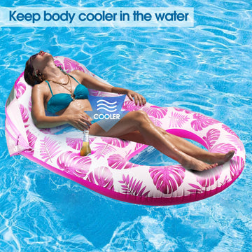 Coolcooldee Pool Lounge Float With Canopy Upf50+,Extra Large Pool Floats For Adults Heavy Duty,Inflatable Lounger Float With Cup Holder & Backrest,Footrest(Pink)
