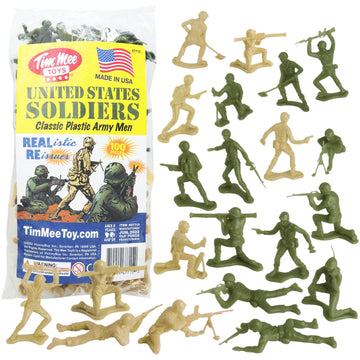 Tim Mee Toy Plastic Army Men - 100pc OD Green & Tan Toy Soldiers, LDPE Plastic, Model TM-06119