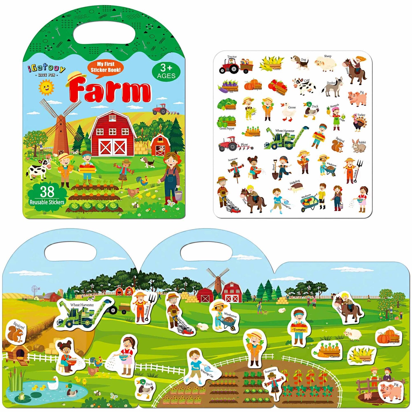 Igetooy Reusable Sticker Books For Toddlers 1-3, Farm Stickers For Kids, Stickers For Toddlers 3+ Ages, Airplane Train Car Travel Essentials Toy For Kids Girls Boys