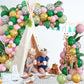 Safari Pink Balloon Garland Kit, Dark Green Pink White Cow Gold Leopard Animal Print Jungle Balloon Arch With Turtle Leaves For