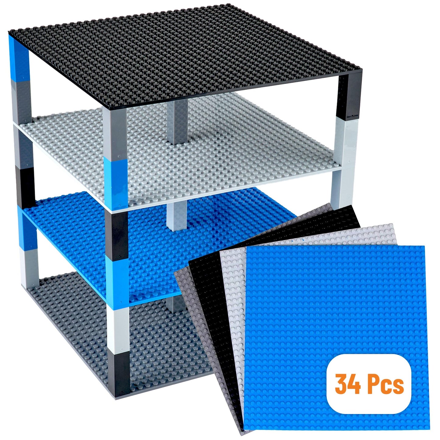 Strictly Briks Compatible With Lego 4 Pack Classic Stackable Baseplates 10X10 In, Building Bricks Plates With 32 X 32 Studs, Tow