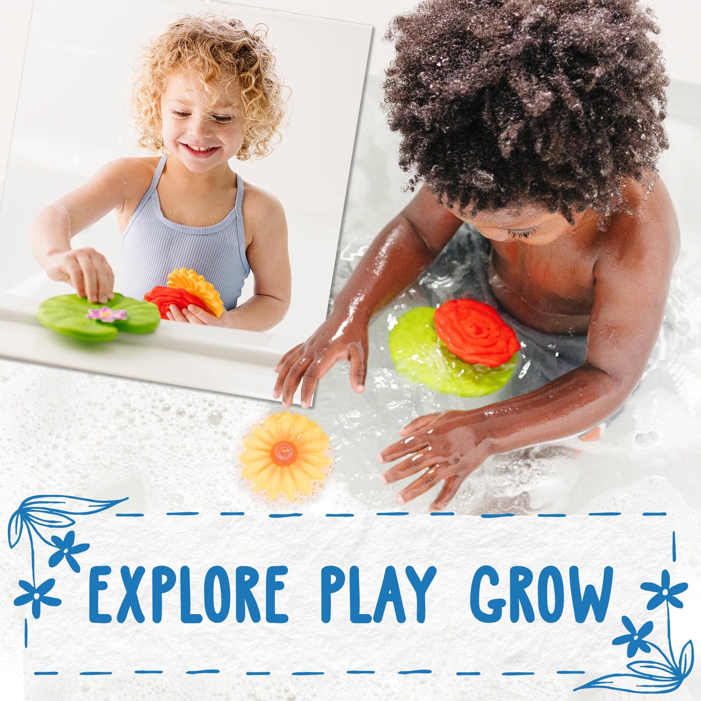 Splashez Mold Free Bath Toys For Kids & Toddlers | No Hole Baby Bath Toys | No Mold Floating Flowers For Bathtub Water Pool Show