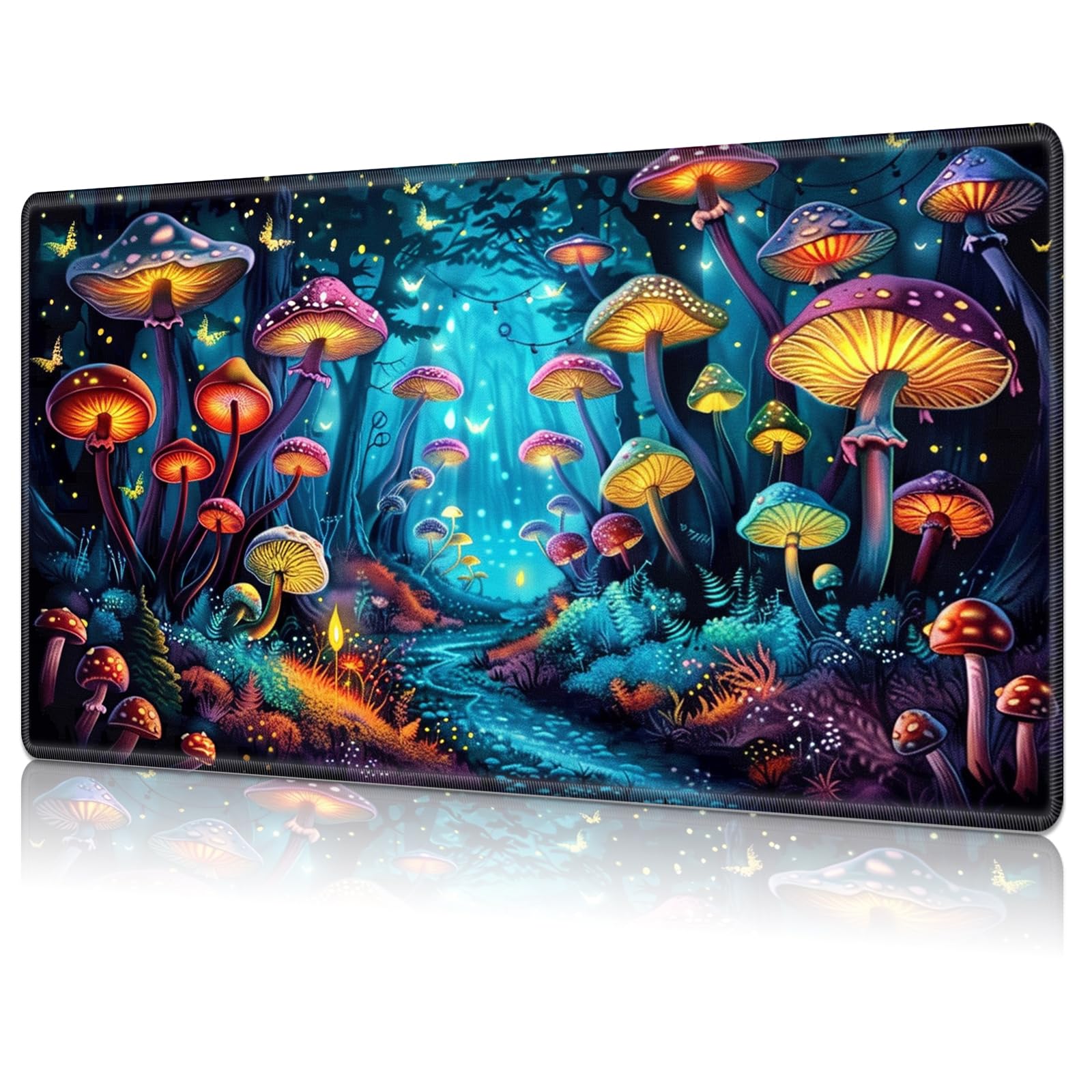 MTG Playmat Game Play Mat for MTG TCG 24 x 14 inches Cards Game Playmats Trading Card Game Stitched Play Mats Commander Deck Gaming Desk Mat Card Gameplay Mats Forest Glowing Mushroom