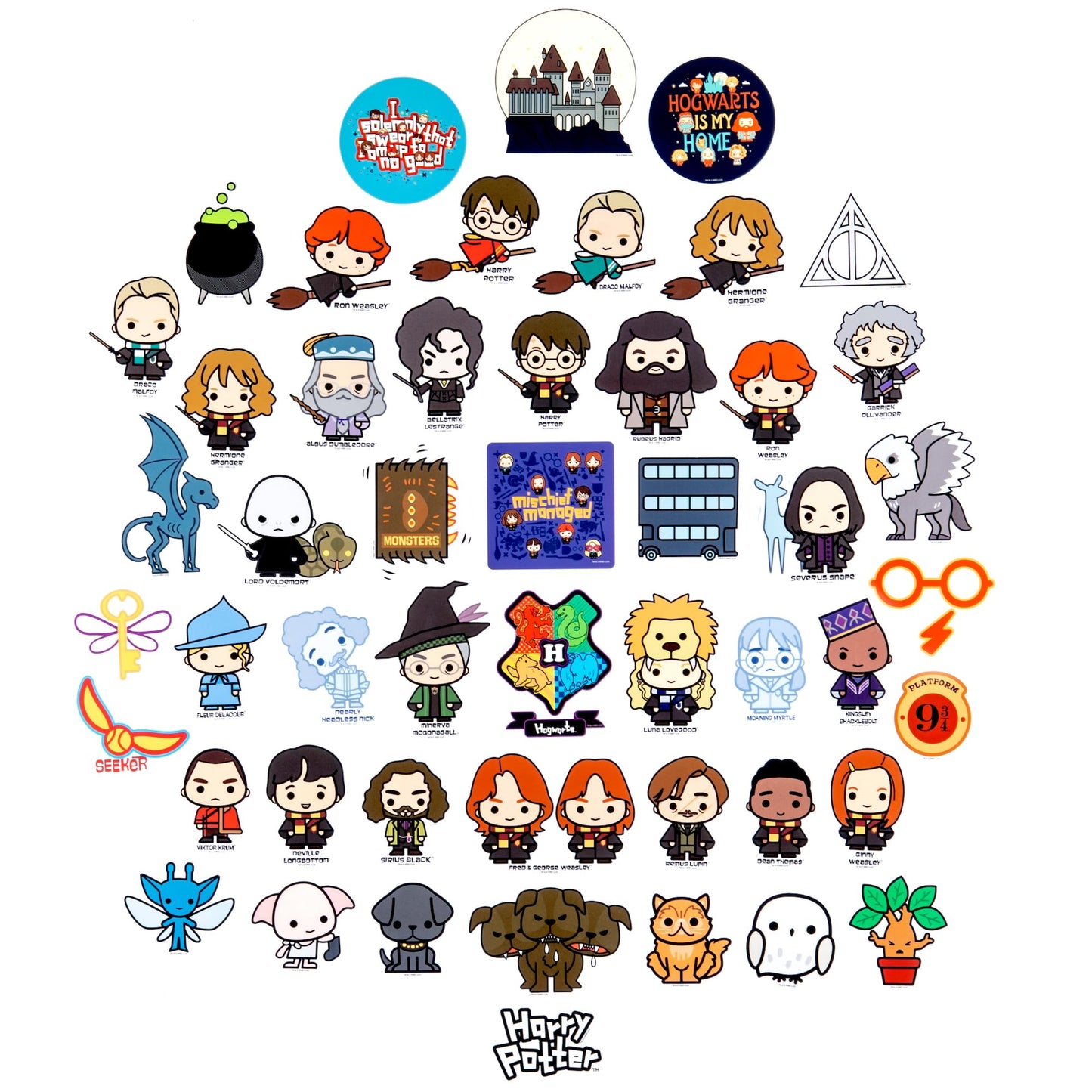 Conquest Journals Harry Potter Chibi Clear Vinyl Decal Stickers, Set Of Unique Sticker Decals, Waterproof, Uv And Scratch Resistant, Great For All Your Gadgets (Transparent, 50-Pack)