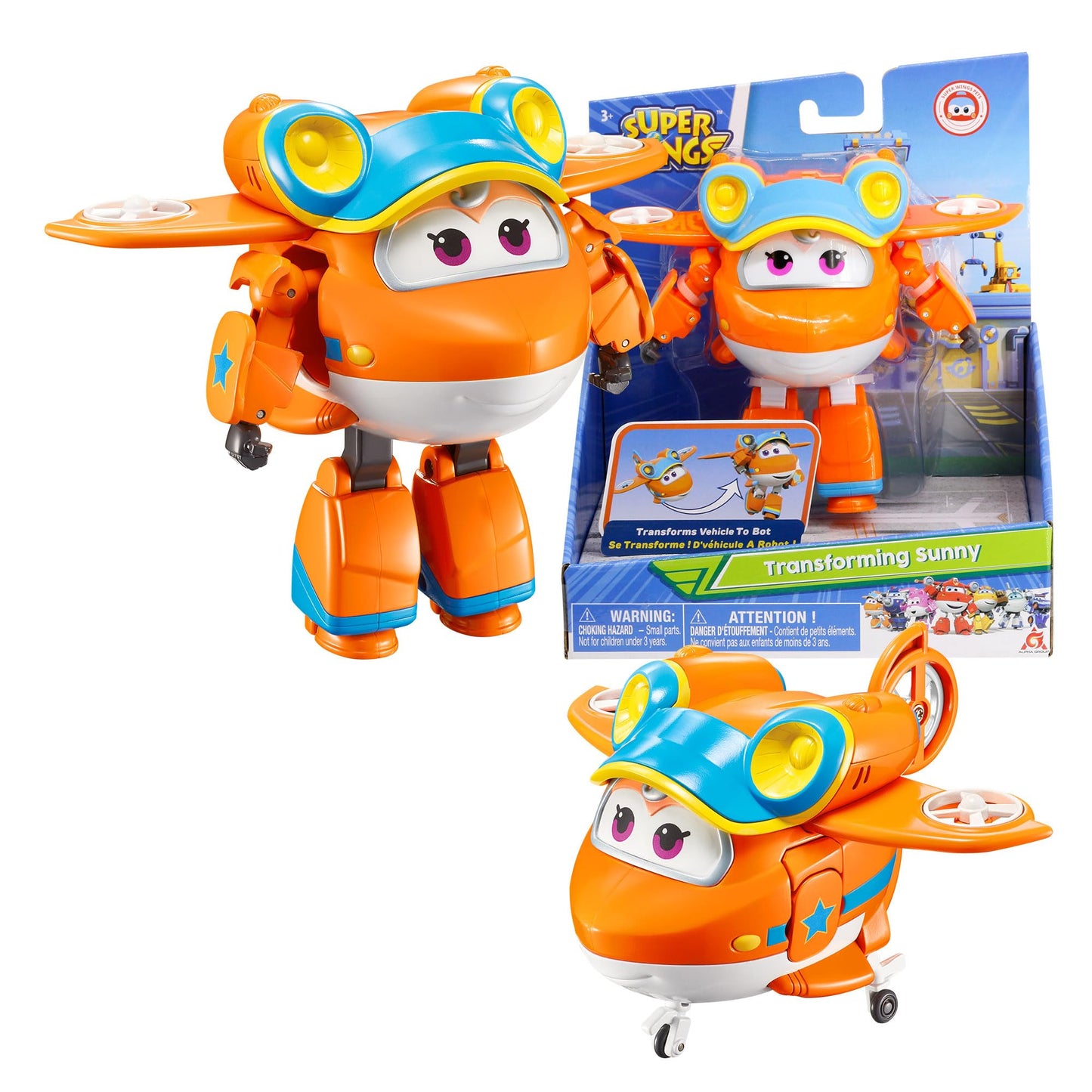 Super Wings 5' Transforming Sunny, Airplane Toys Vehicle Action Figure, Season 5 Plane To Robot In 10 Steps, Birthday Gifts For 3 4 5 Year Old Boys Girls Preschool Kids, Orange