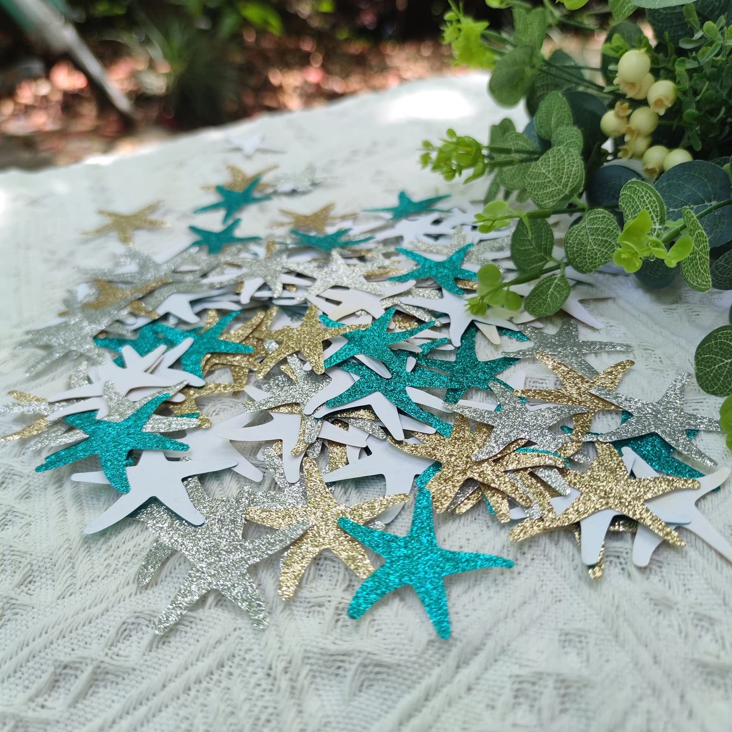 Mybbshower Glitter Paper Starfish Confetti for Birthday Party Table Scatter Beach Theme Party Wedding Decorations DIY Crafts Pac