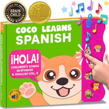 Coco Learns Spanish Vol. 3 | Musical Spanish Books For Kids 1-3, Spanish Toys For Babies & Toddlers 1-3, Baby & Toddler Spanish Books, Bilingual Learning Toys For 1 Year Old, Libros Para Bebes Español