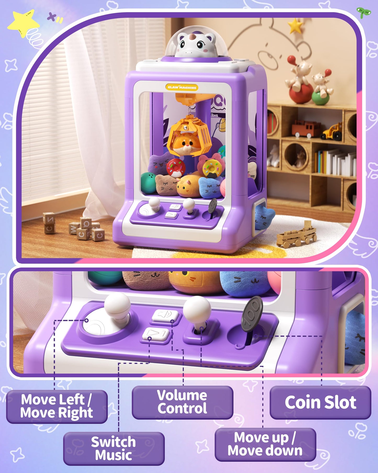 Jovow Claw Machine for Kids, Mini Vending Machine with Game Coins & Music, Prize Dispenser Toys for Girls and Boys, Electronic C