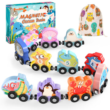 Zeoddler Toys For Toddlers, 11 Magnetic Wooden Sea Animals Train Set, Montessori Toys For Toddlers, Educational Toys For Kids, Birthday Gifts For Boys, Girls