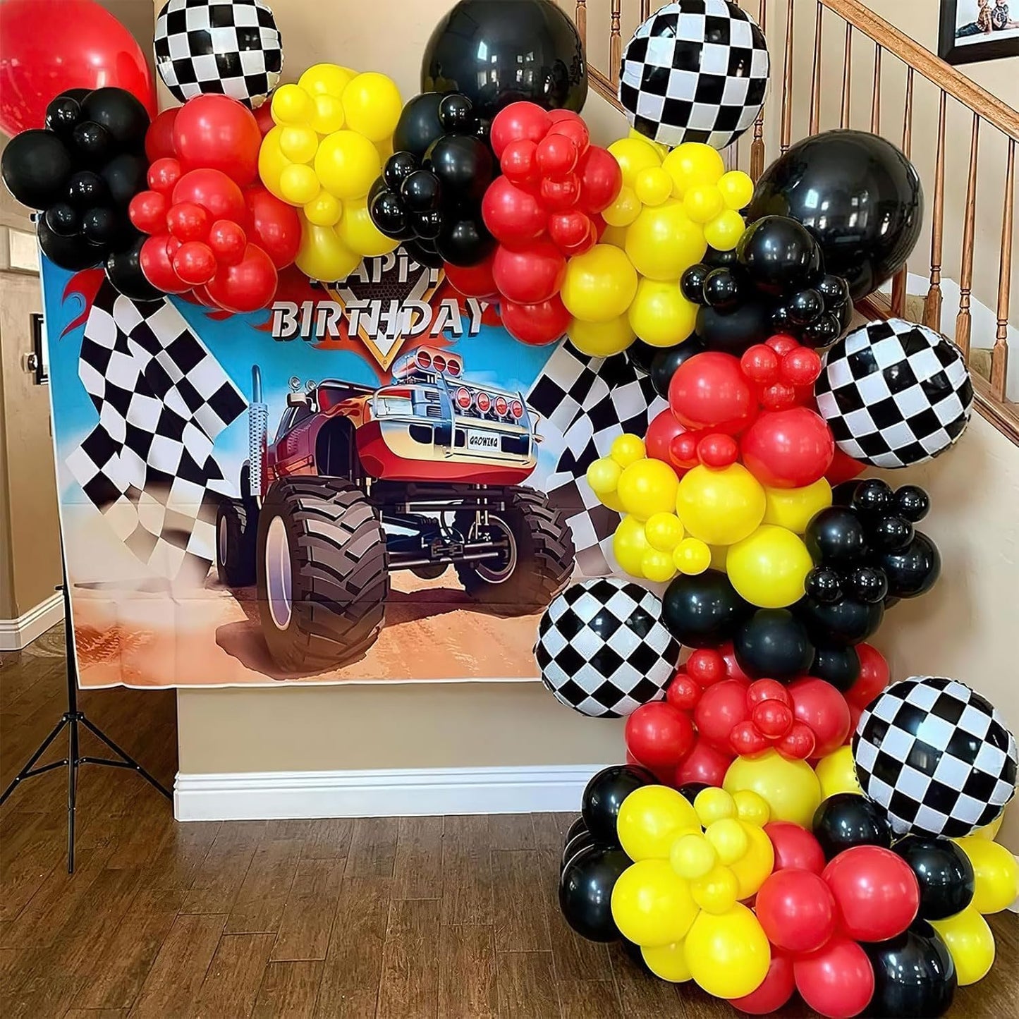 Dagelar Black Orange Yellow Red Balloons, Colorful Latex Balloons With Confetti Balloons, For Construction, Race Car, Monster Tr