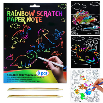 JUNQIU Scratch Art for Kids, Rainbow Scratch Paper Art Set - Dinosaurs, Arts and Crafts for Kids Ages 4-8 Girls Boys, Kids Activ