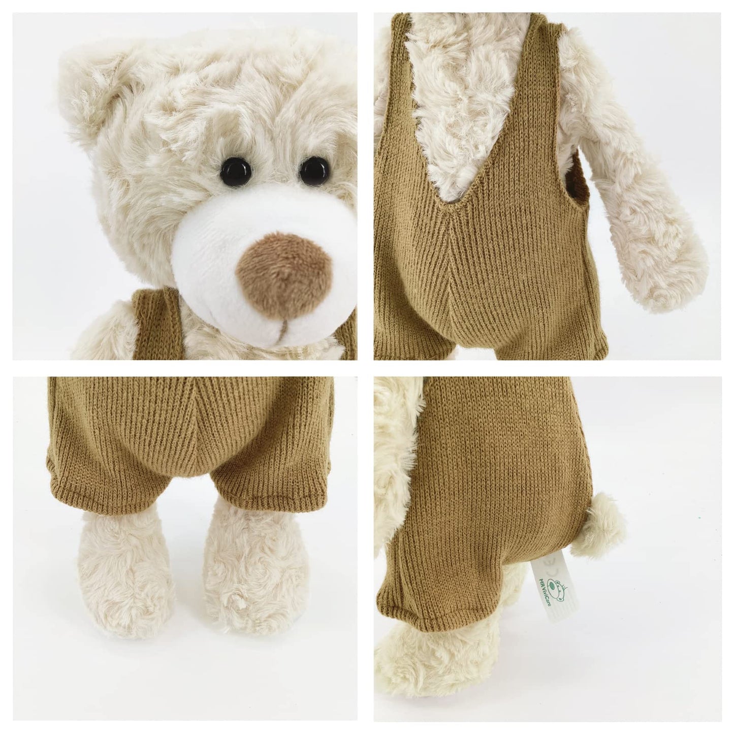 Mr Vivicare 13.5' Cream Beige Bear Stuffed Animals For Kids And New Born Babies,Knitted Dressed Stuffed Teddy Bear Plush Toys For Boys And Girls,Great Gifts On Birthday,Christmas,Machine Washable