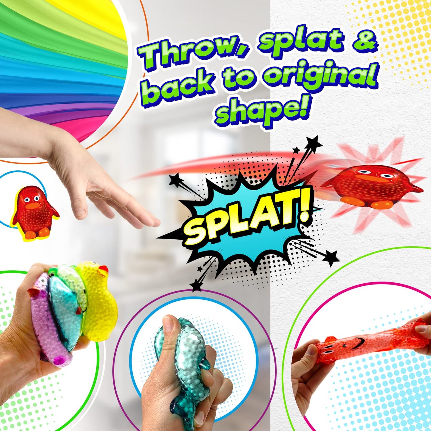 Ja-Ru's Splat Pets - Animal Stress Balls (6 Splat Animals Assorted). Sensory Fidget styrofoam beads for Kids and mature-themed. Squeeze Toys Party Favors Christmas Stocking Stuffers. 5302-6s