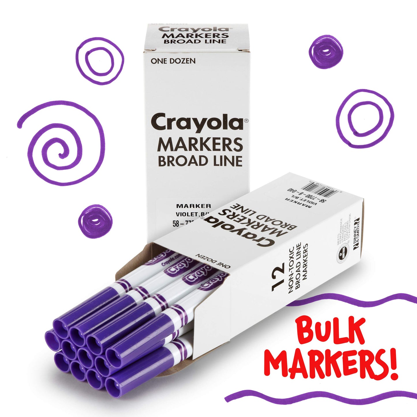 Crayola Broad Line Markers - Violet (12Ct), Markers For Kids, Bulk School Supplies For Teachers, Nontoxic, Marker Refill With Reusable Box