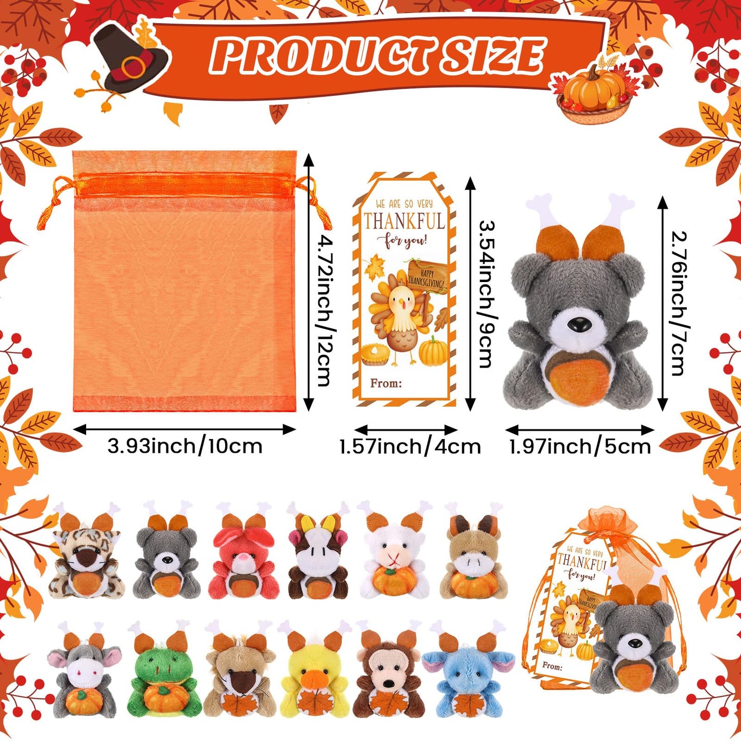 Wiwiqing 24 Set Thanksgiving Mini Stuffed Animals Set Small Thanksgiving Day Plush Toys Autumn Party Favors Soft Keychain Doll W