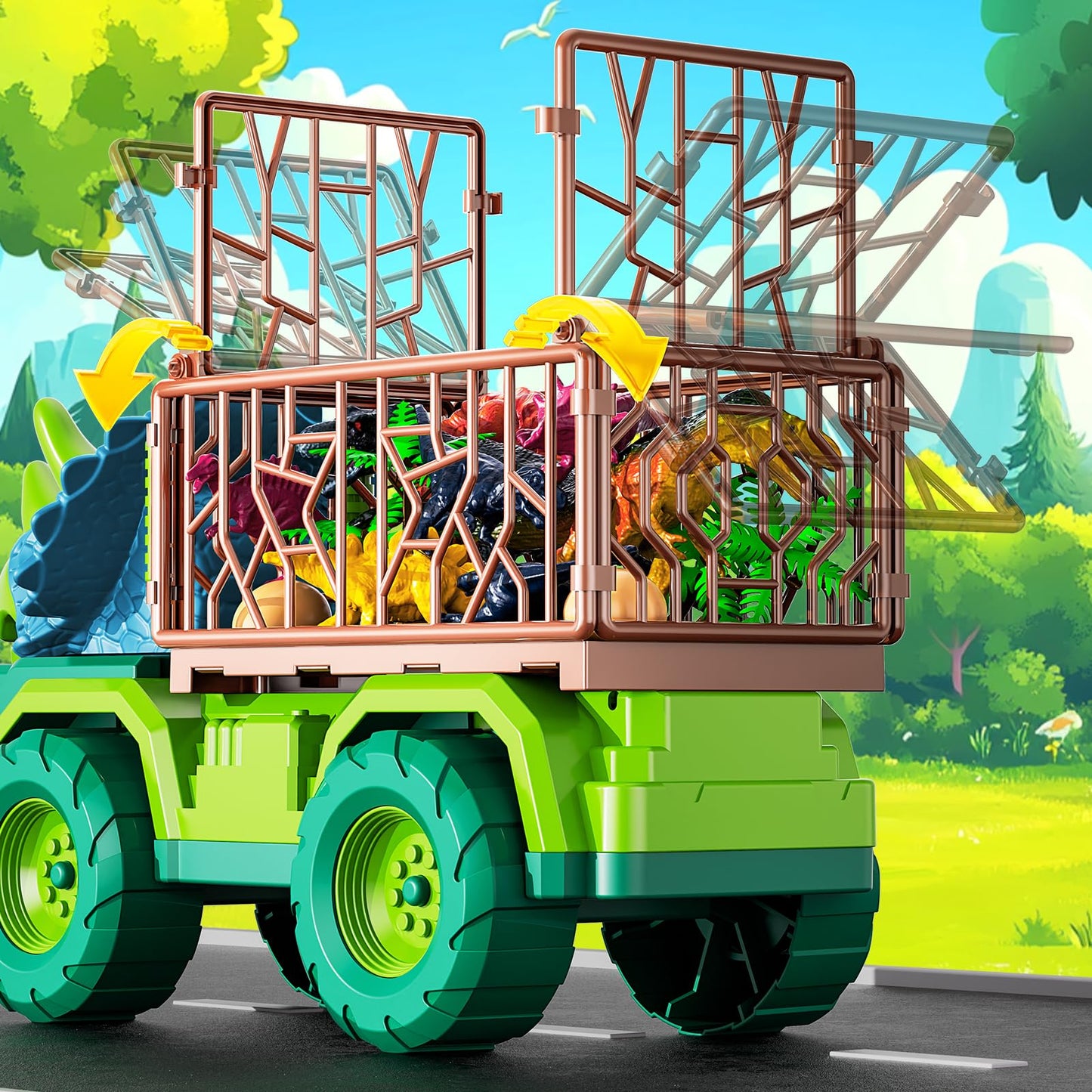 MAGICDINOSAUR Triceratops Truck Toy for Kids 3+ Years, Large Vehicle Carrier with Dinosaur Eggs, Jurassic Dinosaur Figures, Play