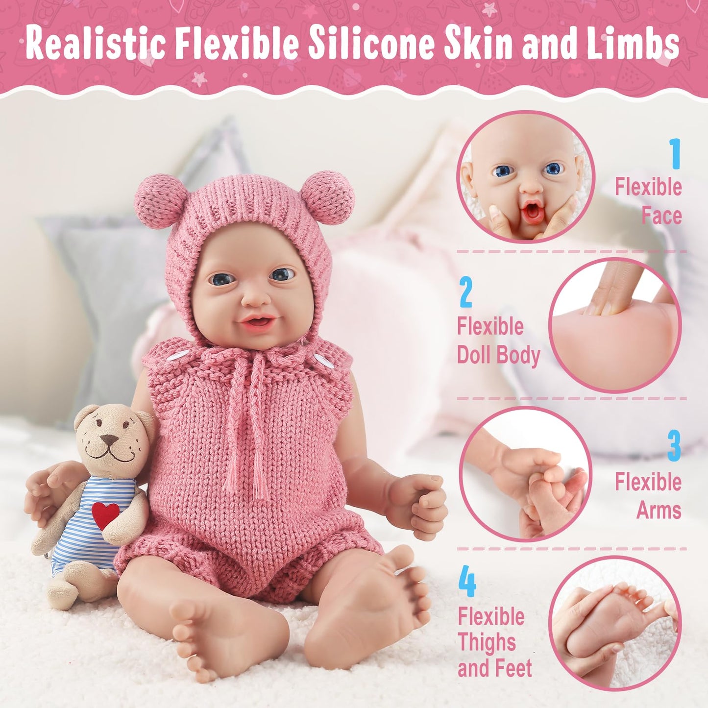 Vollence 12 inch Silicone Baby Dolls Lifelike Realistic Silicone Babies Reborn Real Newborn Baby Dolls with Feeding Accessories - Girl