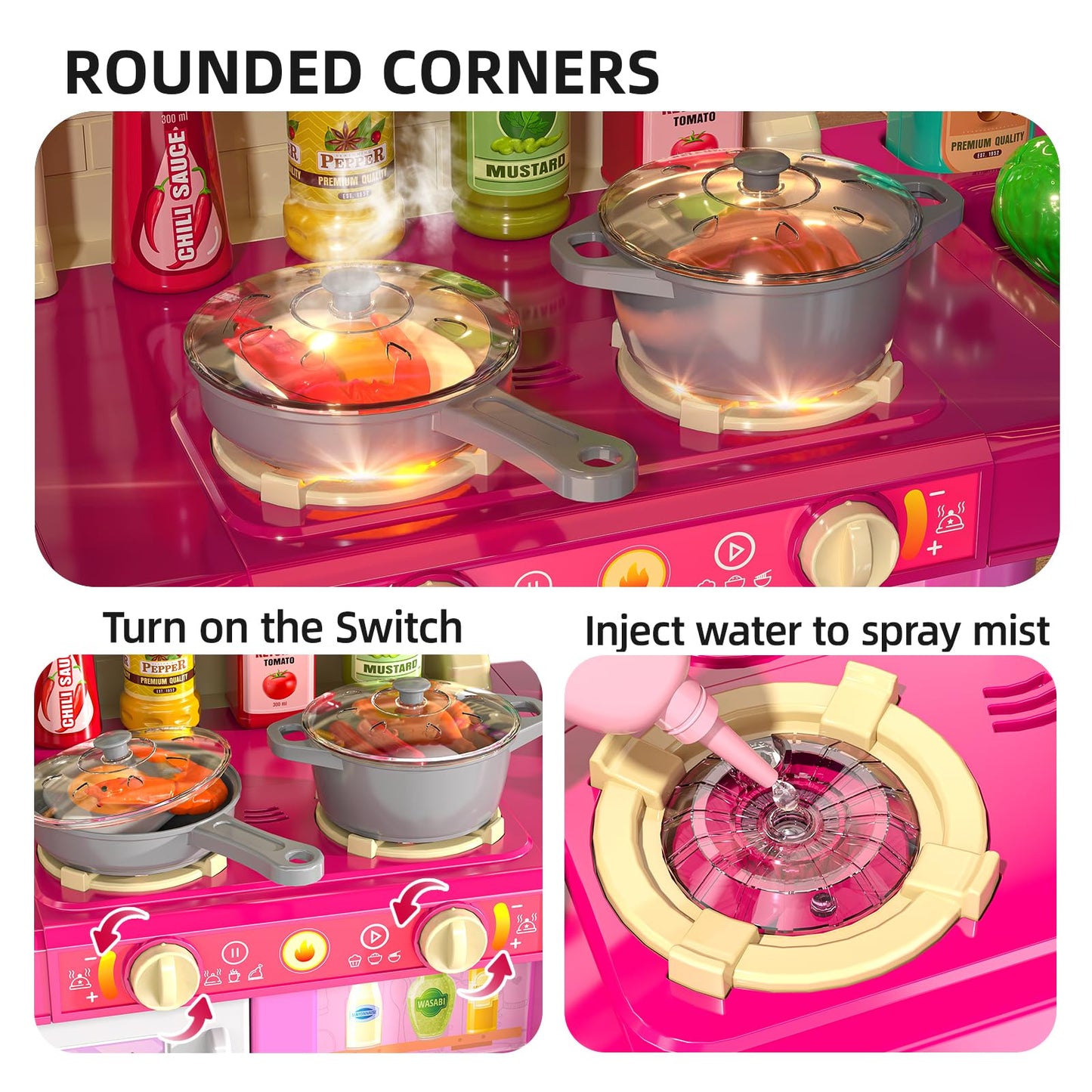 Temi Pretend Food Kitchen Toys For Kids Ages 4-8, Kitchen Set For Toddlers 1-3, Play Kitchen Accessories W/Real Sounds Light, Fo