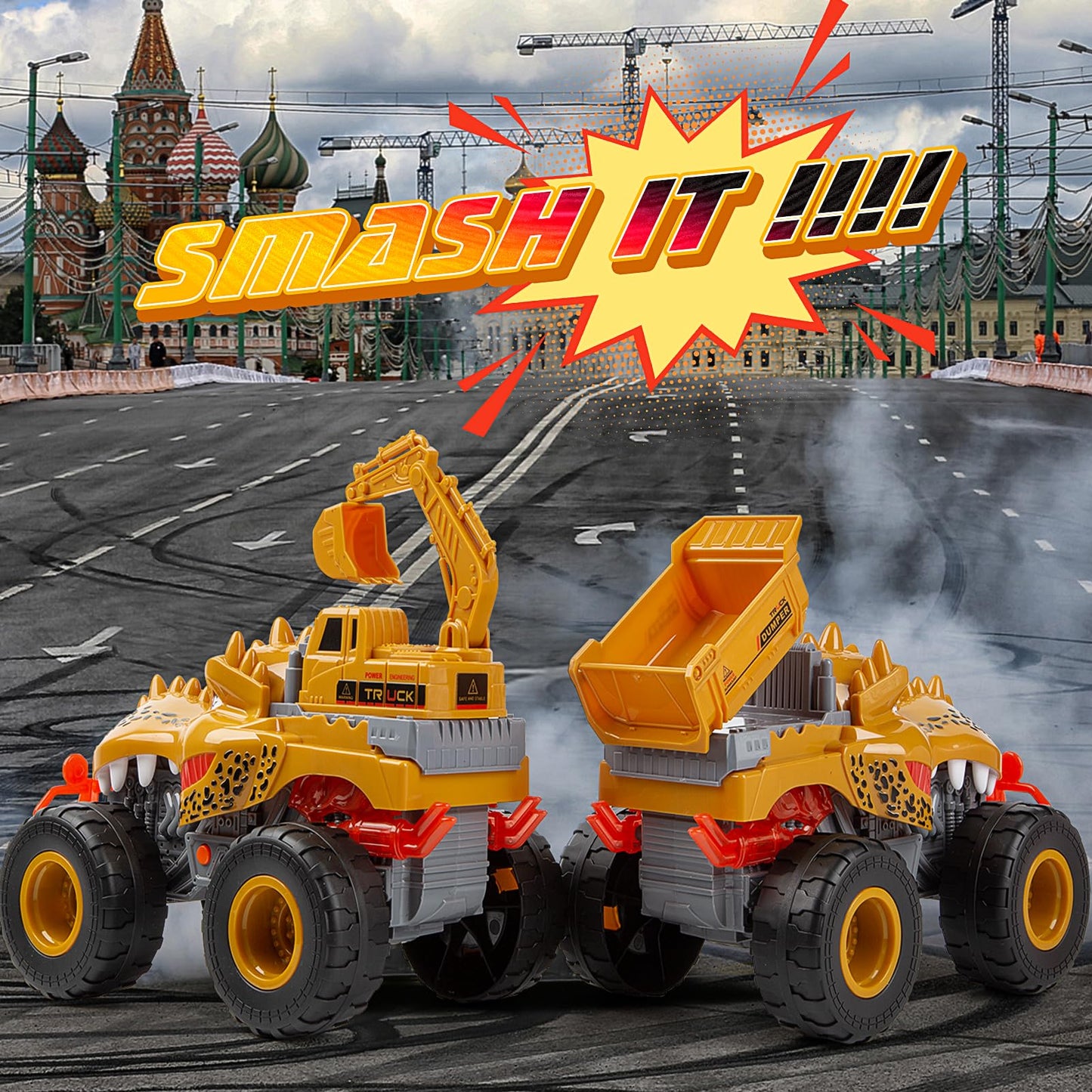 Veslier Dinosaur Monster Truck Toys for Boys Age 3 4 5 6 7 Year Old -Lights & Sounds Large Transportation Truck Toy for Kids Boy