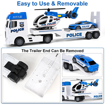 Zhfuys 25.6'' Semi Truck Toy, Big Truck Toy With Police Car And Helicopter, Police Toys With Sounds & Lights, Great Gift For 3+Y