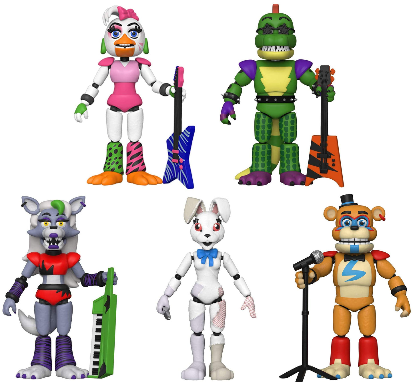 Funko Five Nights at Freddy's Security Breach Action Figure Set – Glamrock Chica, Montgomery Gator, Roxanne Wolf, Vanny, Glamrock Freddy