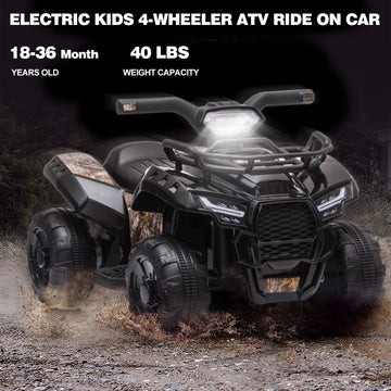 6V Electric Kids Atv Quad With Headlights, Mp3, Usb - For 18-36 Month Boys And Girls