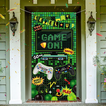 Blulu Video Game Party Decoration Video Gaming Photo Door Backdrop Game On Boys Birthday Photo Banner Gamer Room Decor For Game Fans Video Gamer Party Decoration Supplies (35.5 X 70.9 Inch)
