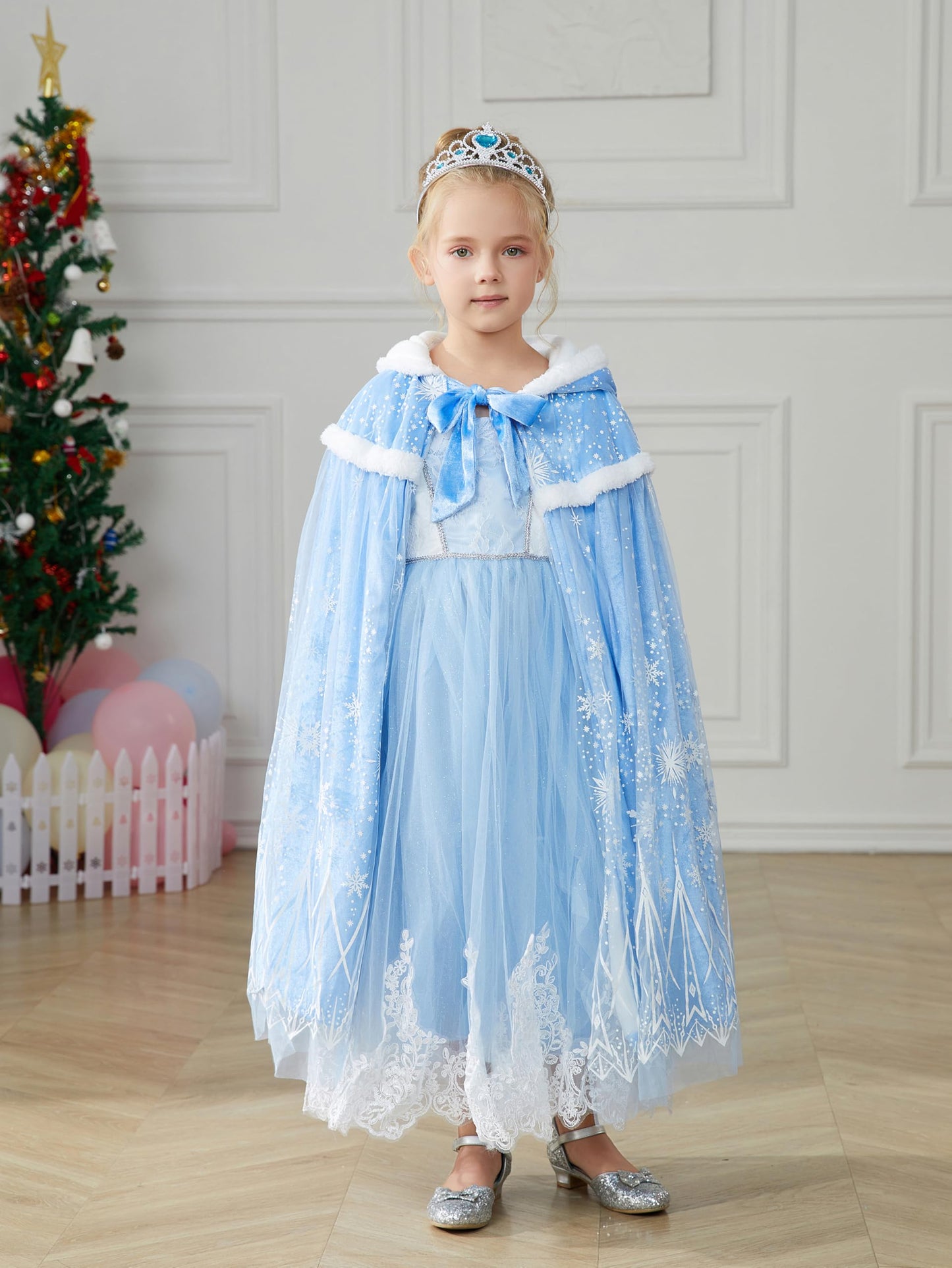 Purfeel Girls Princess Cape For Elsa Kids Warm Hooded Cloak Dress Up L 7-10Years