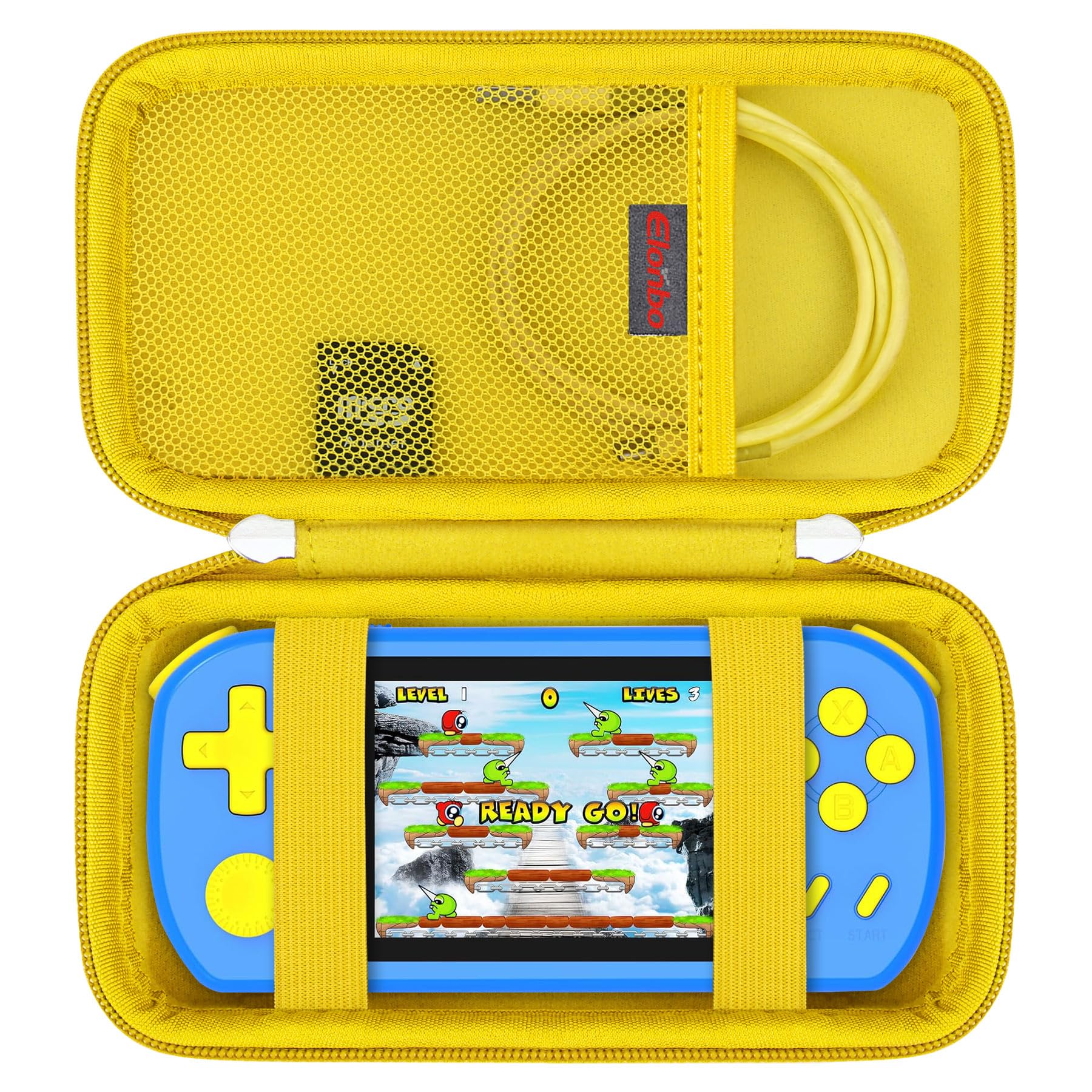 Elonbo Carrying Case for TEBIYOU/ Great Boy/ Beico Handheld Game Console Retro Video Games  Portable Gaming Player Travel Storage Cover  Mini Arcade Electronic Toy Holder Bag  Yellow