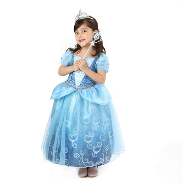 Spunicos Girls Deluxe Cinderella Princess Inspired Dress Costume For Halloween Party,Birthday Party,With Crown And Tiara 3T-4T