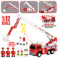 Fire Truck Playset - 1:12 Scale Large Size Toys - Realistic Fire Engine, 3 Firemen, Road Signs, Lights, Sounds - Friction-Powere