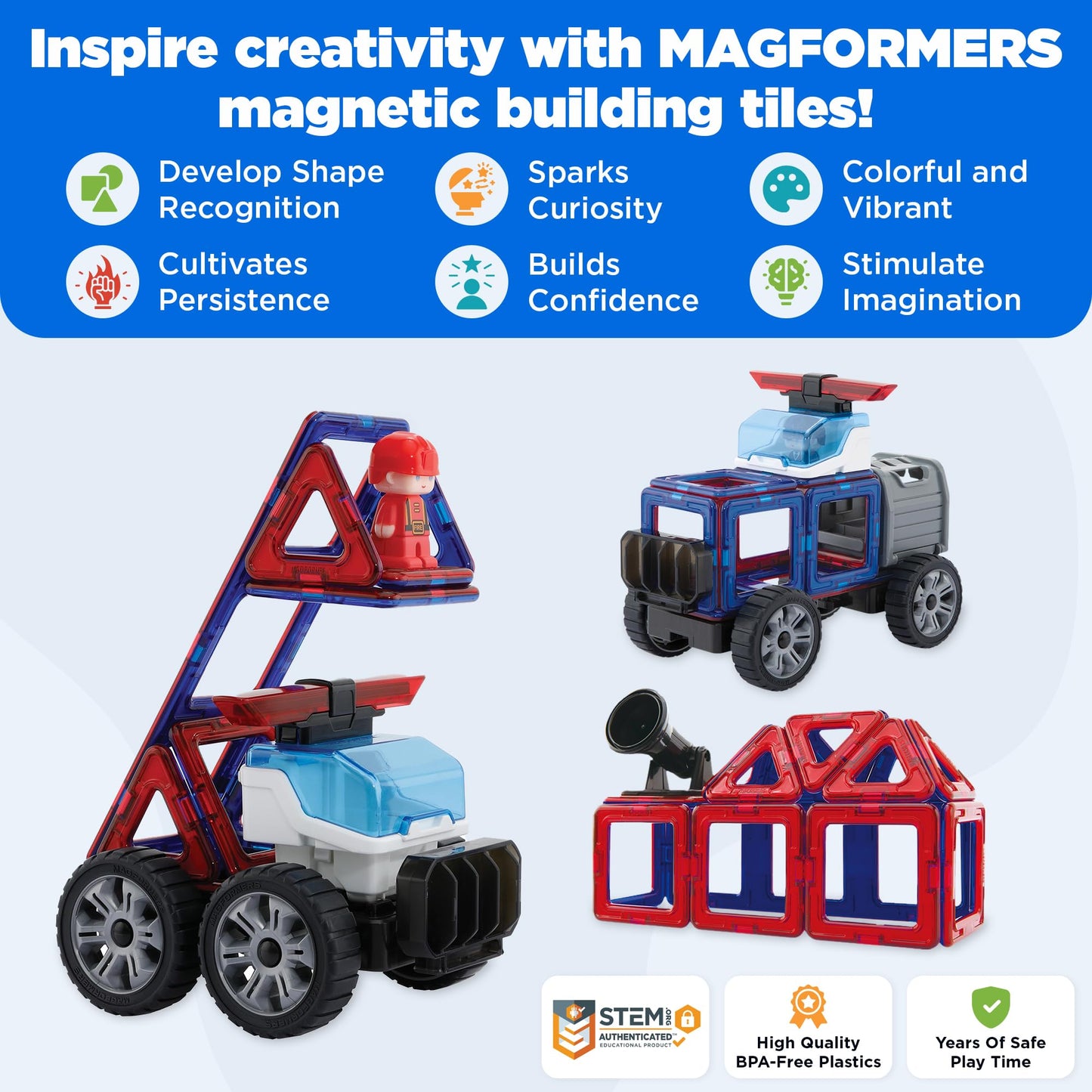 Magformers Amazing Police And Rescue 26Pc Set | Magnetic Tiles For Stem Development And Critical Thinking | Magnetic Blocks And Building Tiles To Develop Problem-Solving Ability And Shape Recognition
