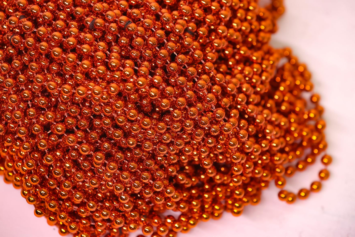Mardi Gras Beads 33 inch 7mm, 12 Dozen, 144 Pieces, Orange Necklaces with Doubloon
