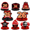 Happy 26Th Birthday Red And Black Table Honeycomb Centerpieces Balloons Theme Decor Table Decorations Table Toppers For Girls Women Princess 26 Years Old Birthday Party Bday Supplies Background Gold
