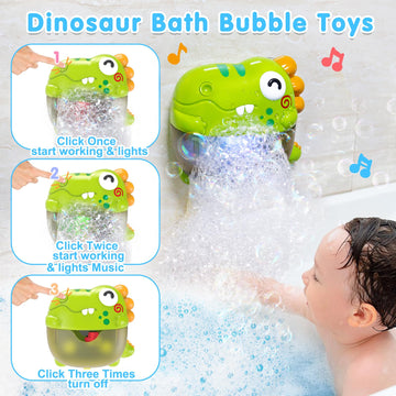 Toddler Bubbles Bath Toys, Light Up Bath Toy For Kids Age 1-3 Baby Bathtub Tub Toy Slide Track Dinosaur Bubble Machine Maker With Music Floating Animal Shower Toy Summer Outdoor Gift Boy Girl Age 2-5