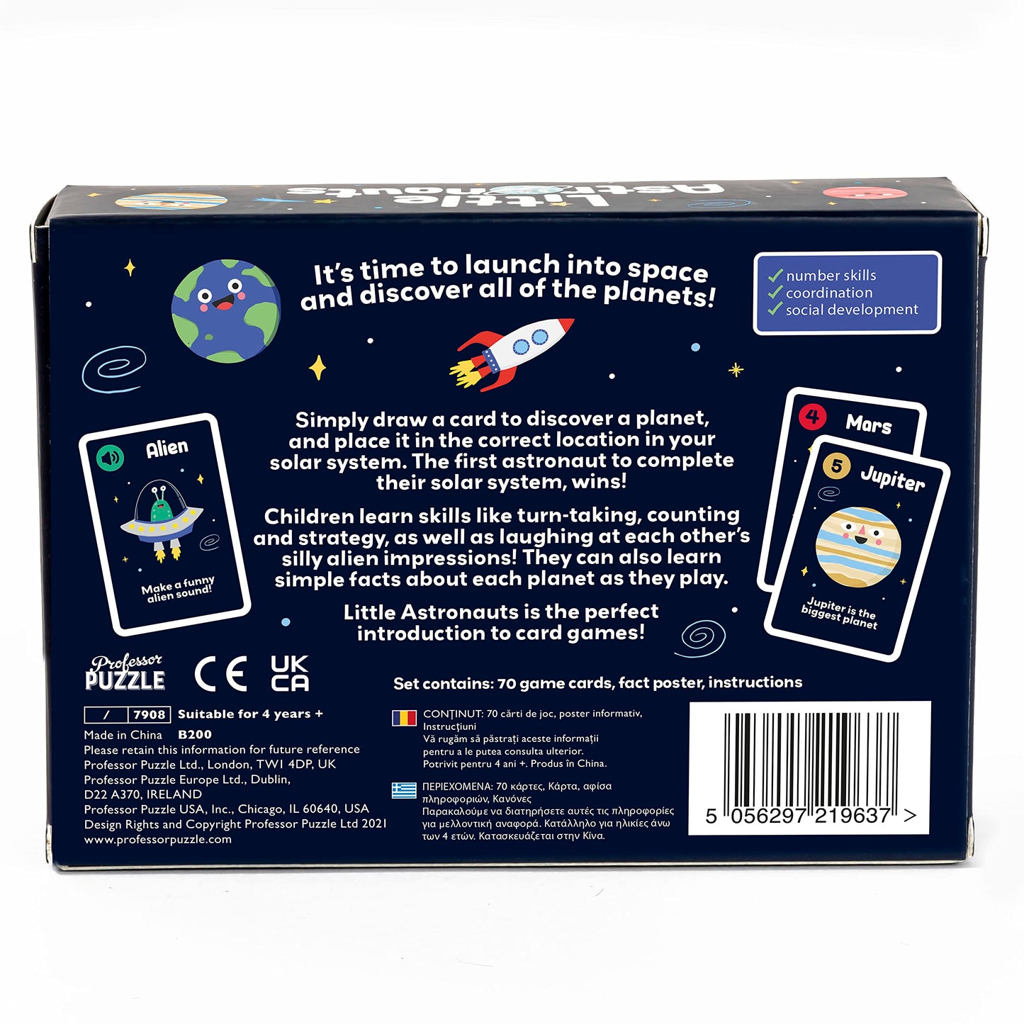 Professor PUZZLE Little Astronauts Card Game for Ages 4+, 2-5 Players, 10 Min Playtime - Fun Multicoloured Family Game