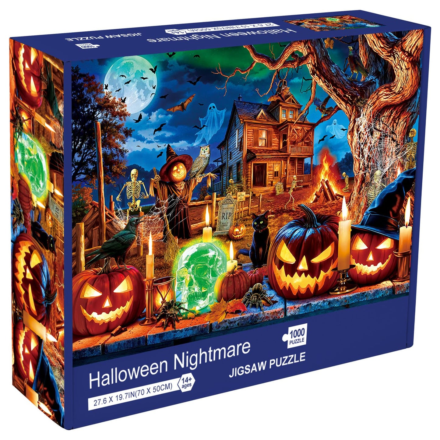 Sutinban Halloween Puzzle 1000 Pieces for Adults, Horror Skull Pumpkin Head Halloween Haunted House Jigsaw Puzzles 1000 Pieces F
