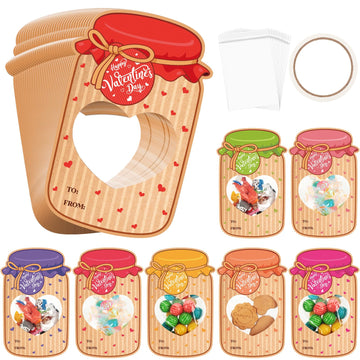 ReliThick 100 Set Valentines Day Candy Cards Candy Making Kit Kraft Paper Mason Jar Personalized Valentine Exchange Cards for Pr