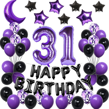 Naninuneno 31St Birthday Decorations Set For Girl Women Boy Men,Purple Black 31 Happy Birthday Balloons Supplies With Purple Num