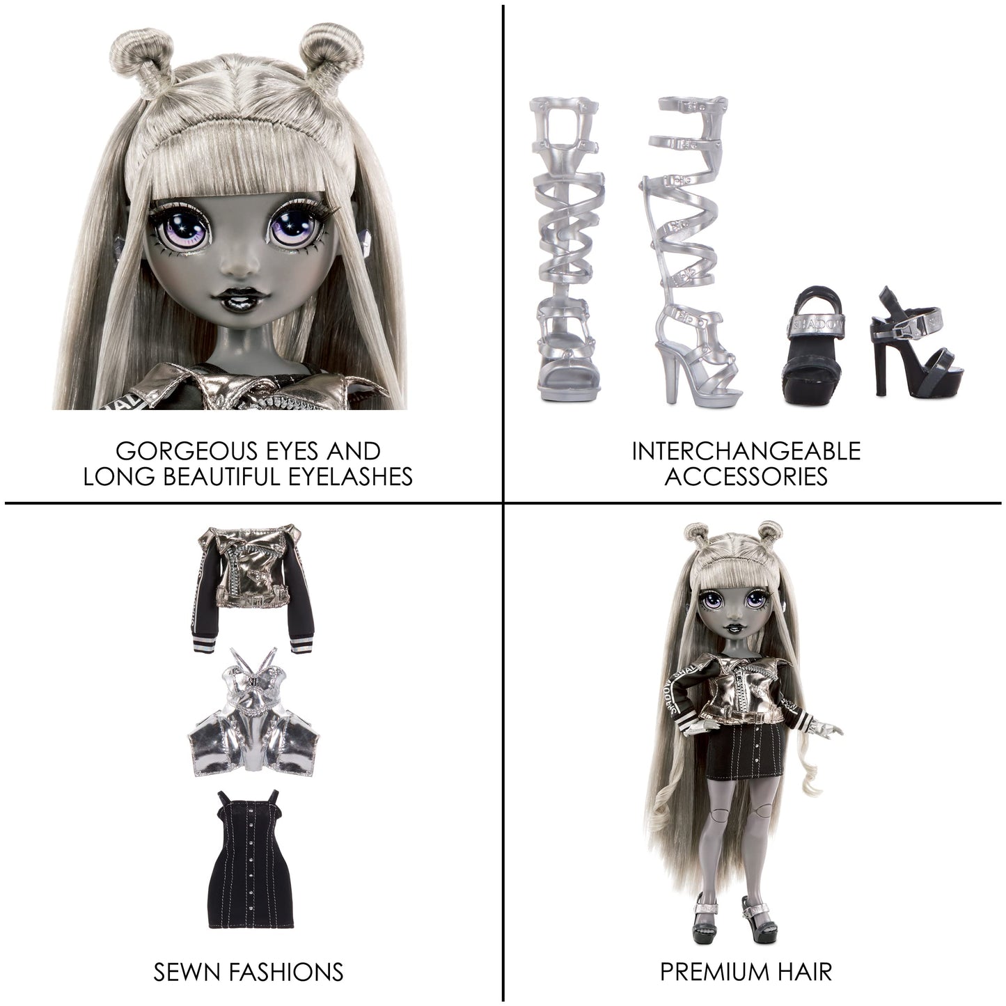 Rainbow High Shadow Series 1 Luna Madison- Grayscale Fashion Doll. 2 Metallic Grey Designer Outfits To Mix & Match, Great Gift For Kids 6-12 Years Old And Collectors
