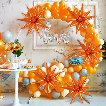 60 Pcs Orange Star Balloons Foil Starburst Balloons Explosion 12 Point Cone Balloons Large For Wedding Anniversary Backdrop Birt