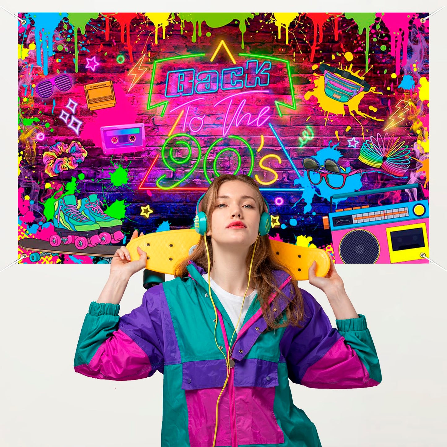 Mocsicka 90s Party Decorations Back to 90s Banner 90s Backdrop Hip Hop Graffiti Background 1990s Party Decorations Backdrop f