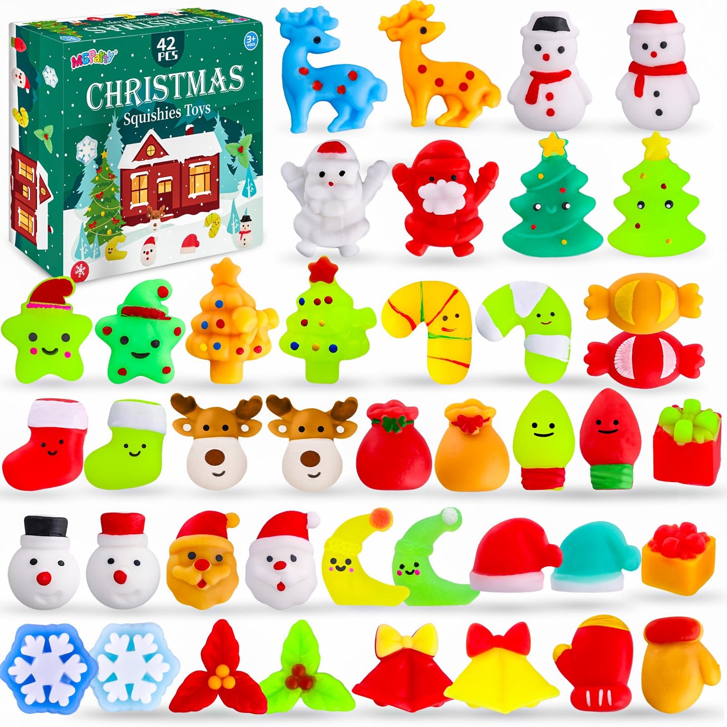 Christmas Goodie Bag Stuffers, 42 Pcs Christmas Squishies Toys For Kids Squishies Bulk Toy Mochi Fidget Stress Relief Toy For Stocking Stuffers Christmas Party Favors Xmas Gifts