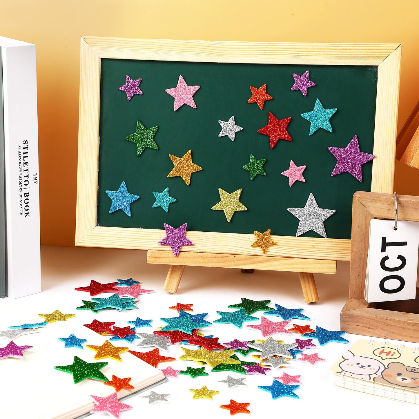 JULBEAR Colorful Glitter Star Foam Sticker, 300Pcs Stars Shapes Glitter Self Adhesive Foam Stickers for Kids Party Favors Toddle