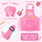 R HORSE Kid Apron and Chef Hat Set 2Pcs Adjustable Children Light Pink Kitchen Apron, Dress up Role Play Chef Toy Cooking Baking