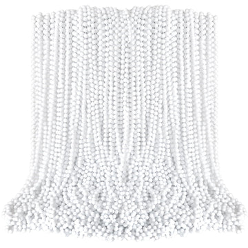 EOBOH Beaded Necklace, 100PCS White Mardi Gras Beads Stuff Party Favors, 33'' Holiday Toy Costume Bulk, Festival Parade Throw Ac