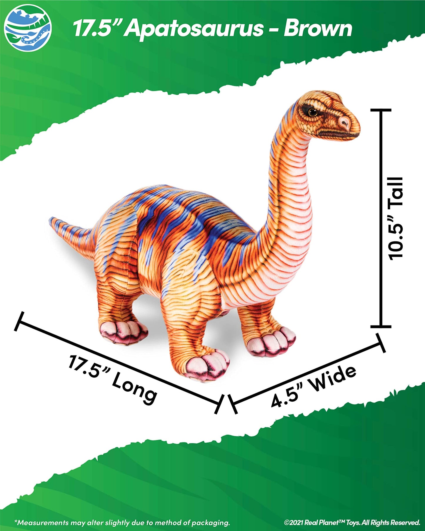 Real Planet 31' Dinosaur Plush Toy - Dinosaur Stuffed Animals, Dino Plushie, (17.5' Brown Apatosaurus) (17.5' Long)